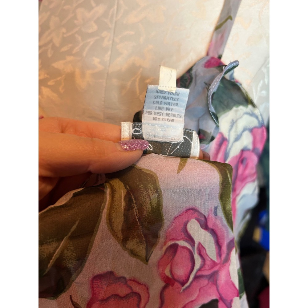 Lasoie SILK Pink Floral Rose Flutter Sleeve Nightgown 2 Piece Lingerie VTG L - Picture 9 of 12
